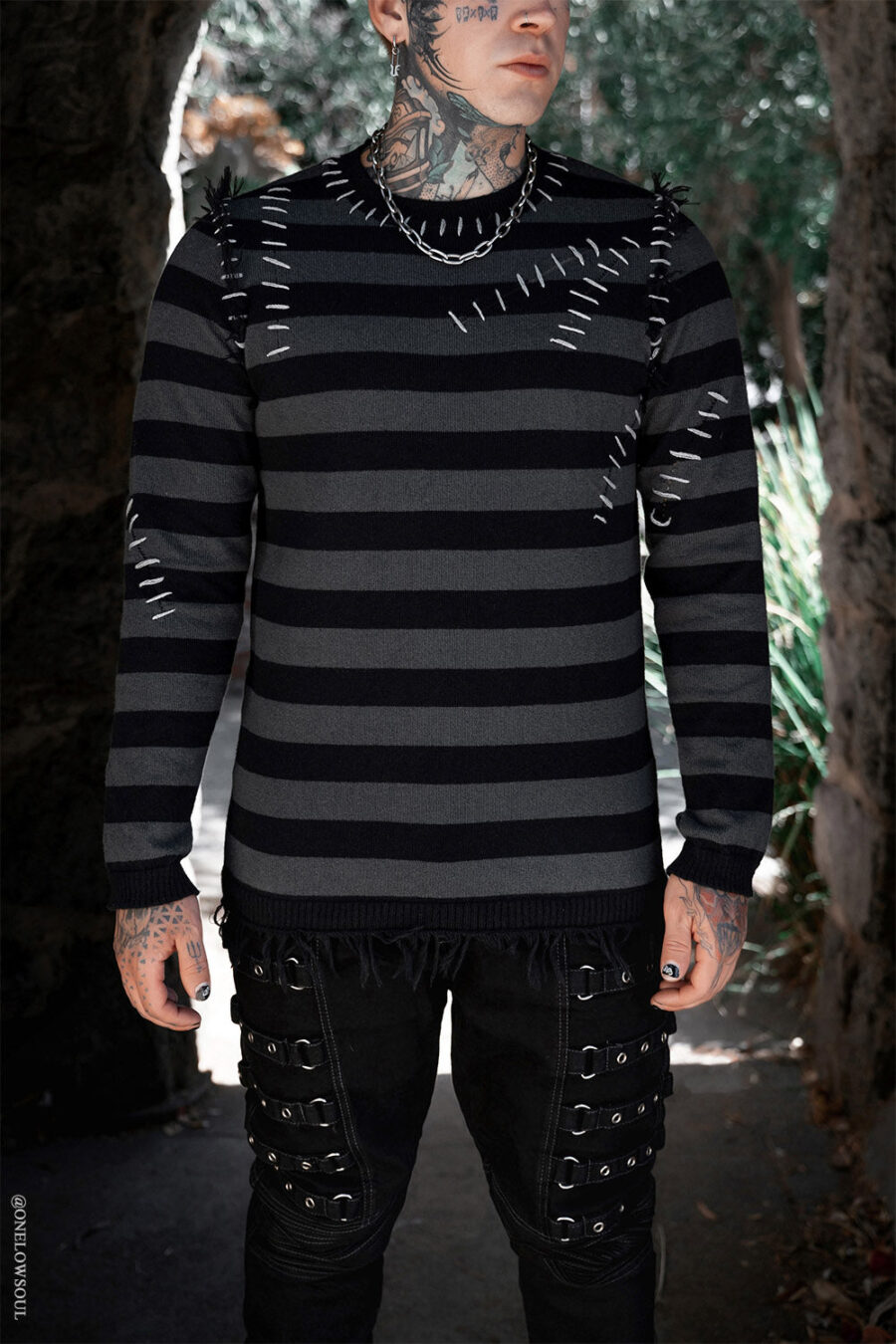 black-grey-stripe-sweater.jpg Autopsy Stitch Striped Sweater