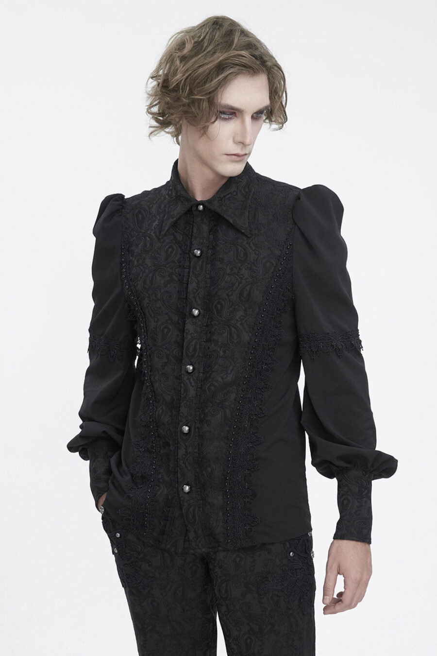 Lestat Button Down Damask Top