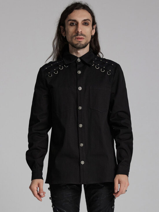 Studded Long Sleeve Skull Button Up Shirt