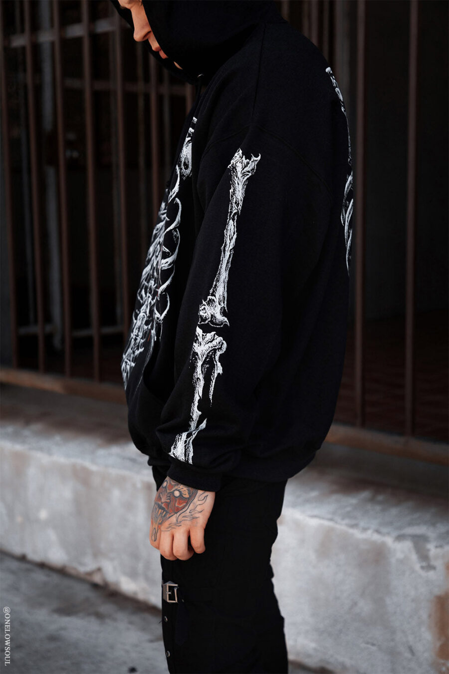 distressed-bone-sleeve-hoodie.jpg Bleeding Heart Skeleton Hoodie