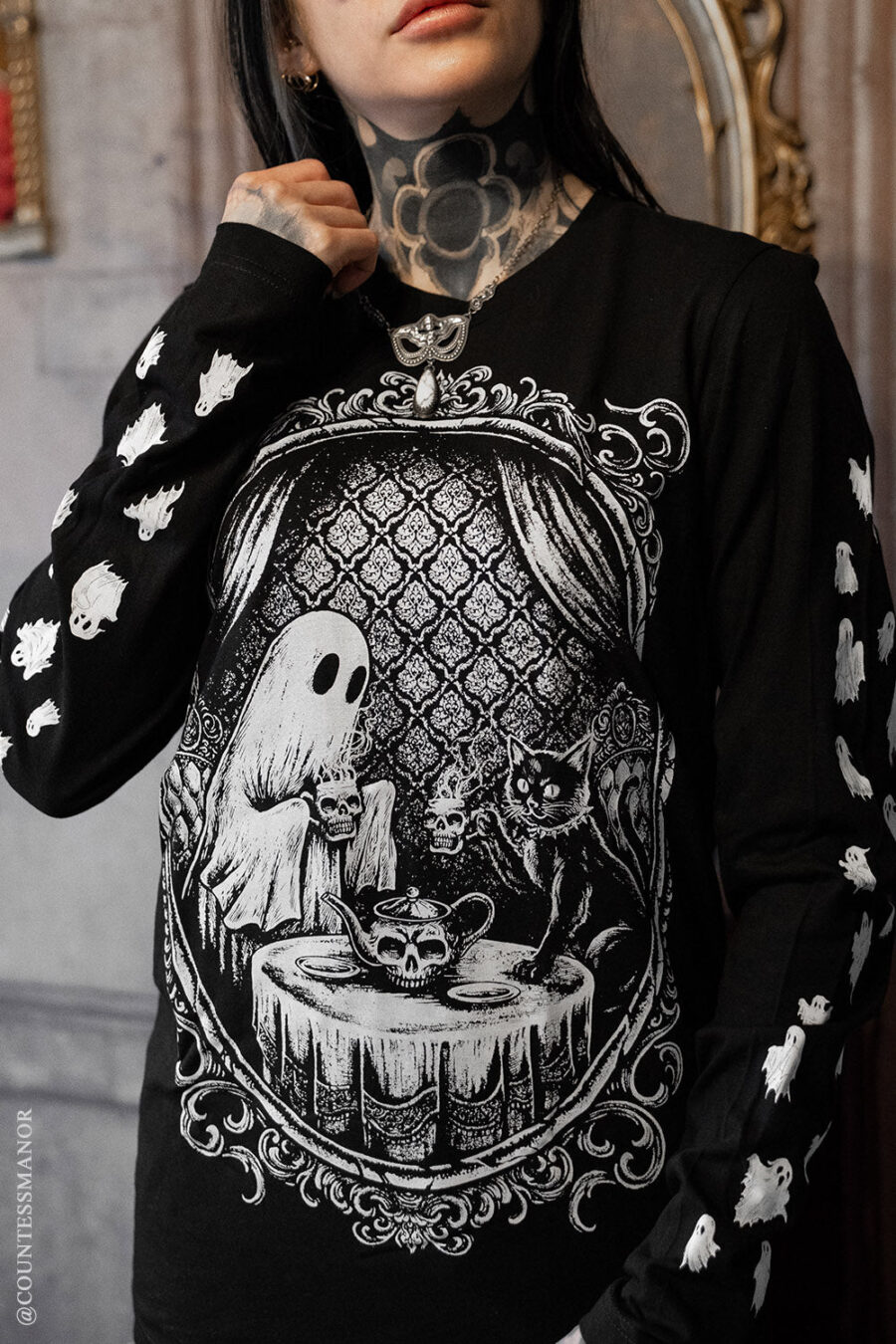 ghost-womens-clothes_c4fe861f-cb00-43ff-85d9-a3a591c5658b.jpg Ghostly Tea Time T-shirt