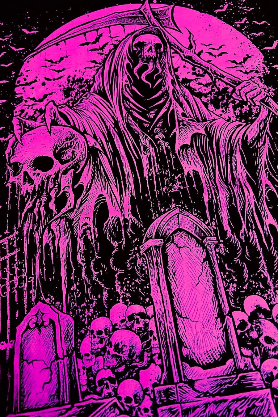 Graveyard Grim Reaper T-shirt [PINK]