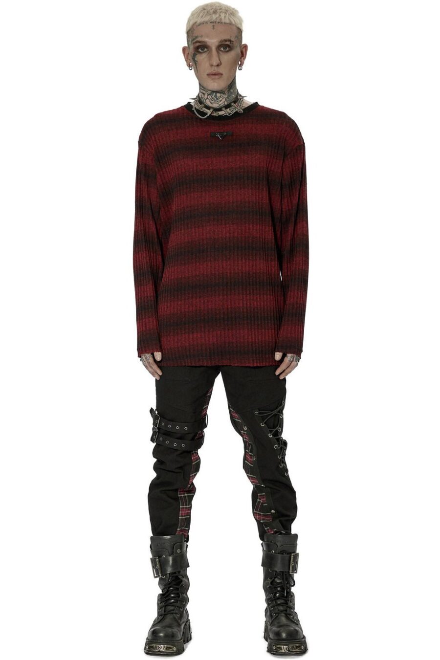 Grunge Blood Striped Sweater [Red/Black]
