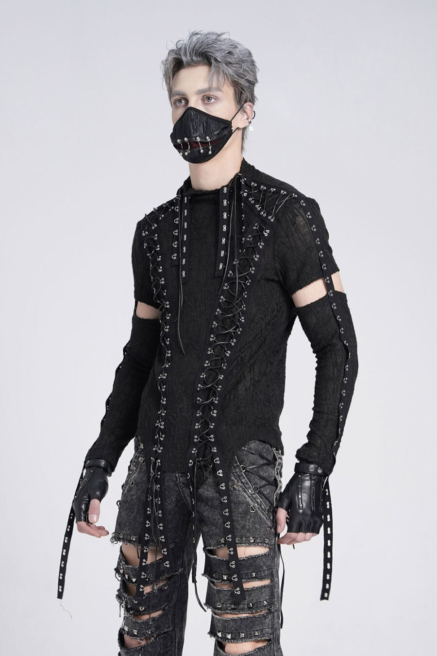 lace-up-studded-shirt.jpg Paranormal Lace-Up Long Sleeve Top