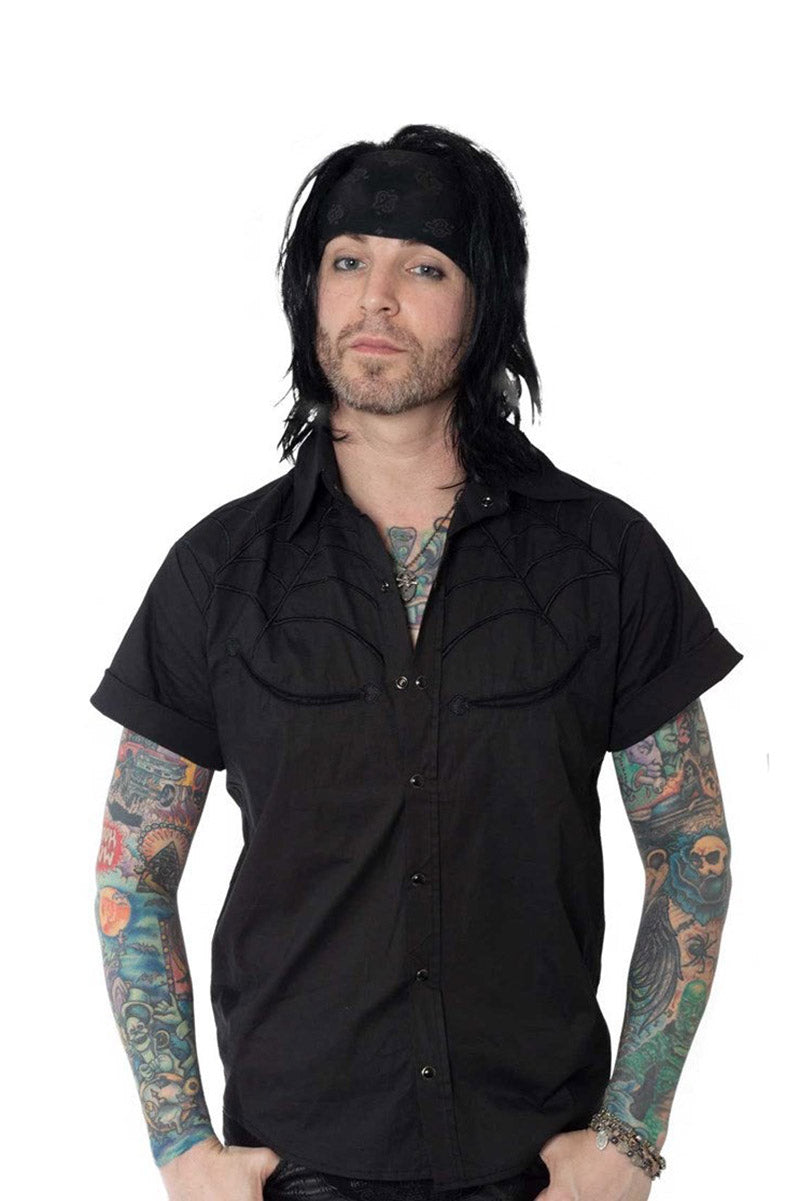 mens-goth-button-shirts.jpg Spiderweb Black Western Shirt