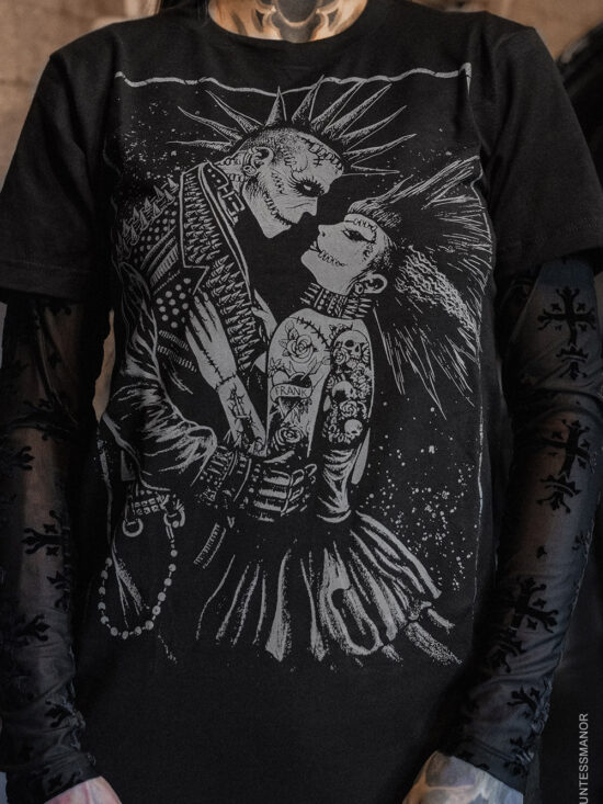 Monster Love: Frankenstein & Bride T-shirt [Graveyard Gray]