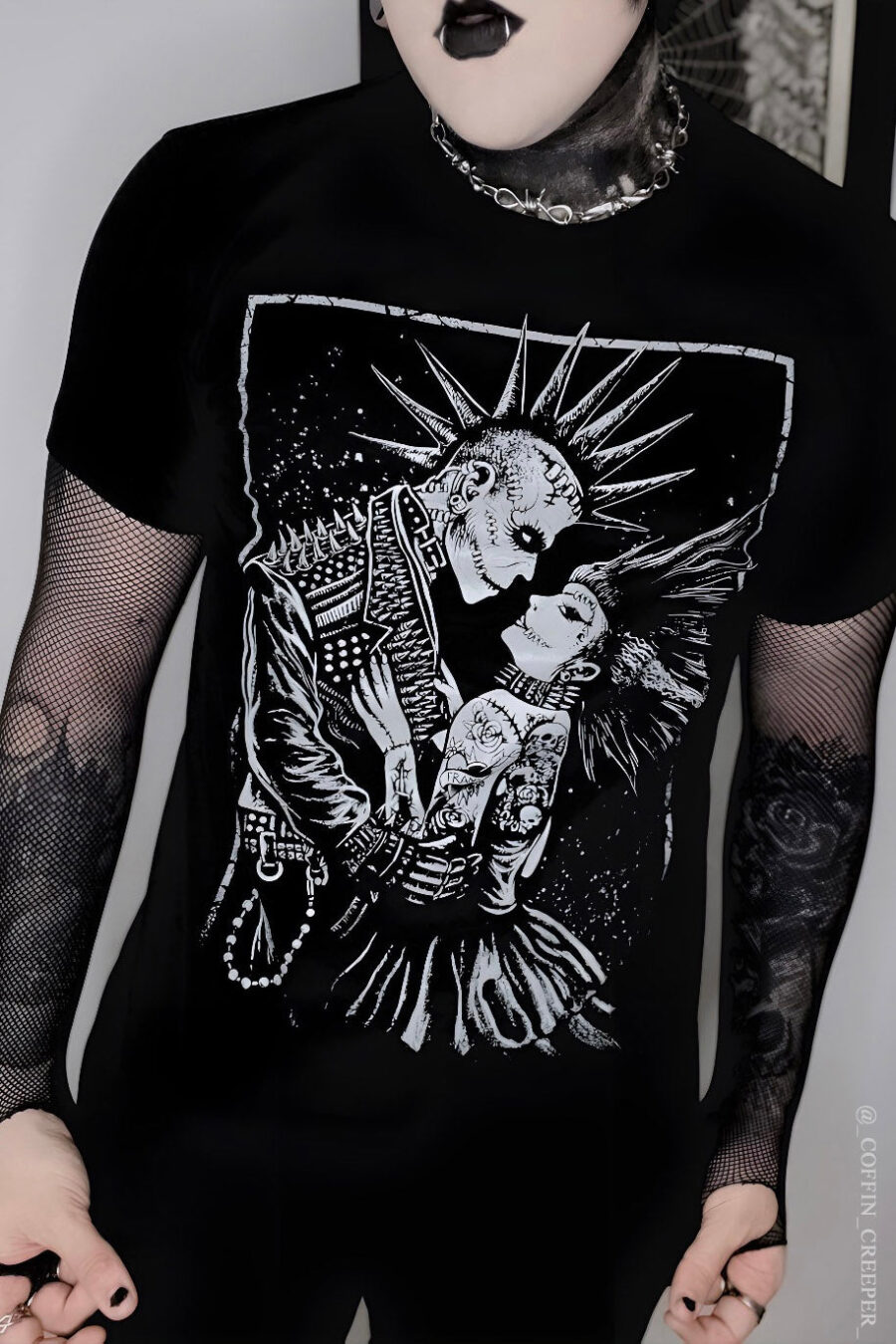 Monster Love: Frankenstein & Bride T-shirt [Graveyard Gray]