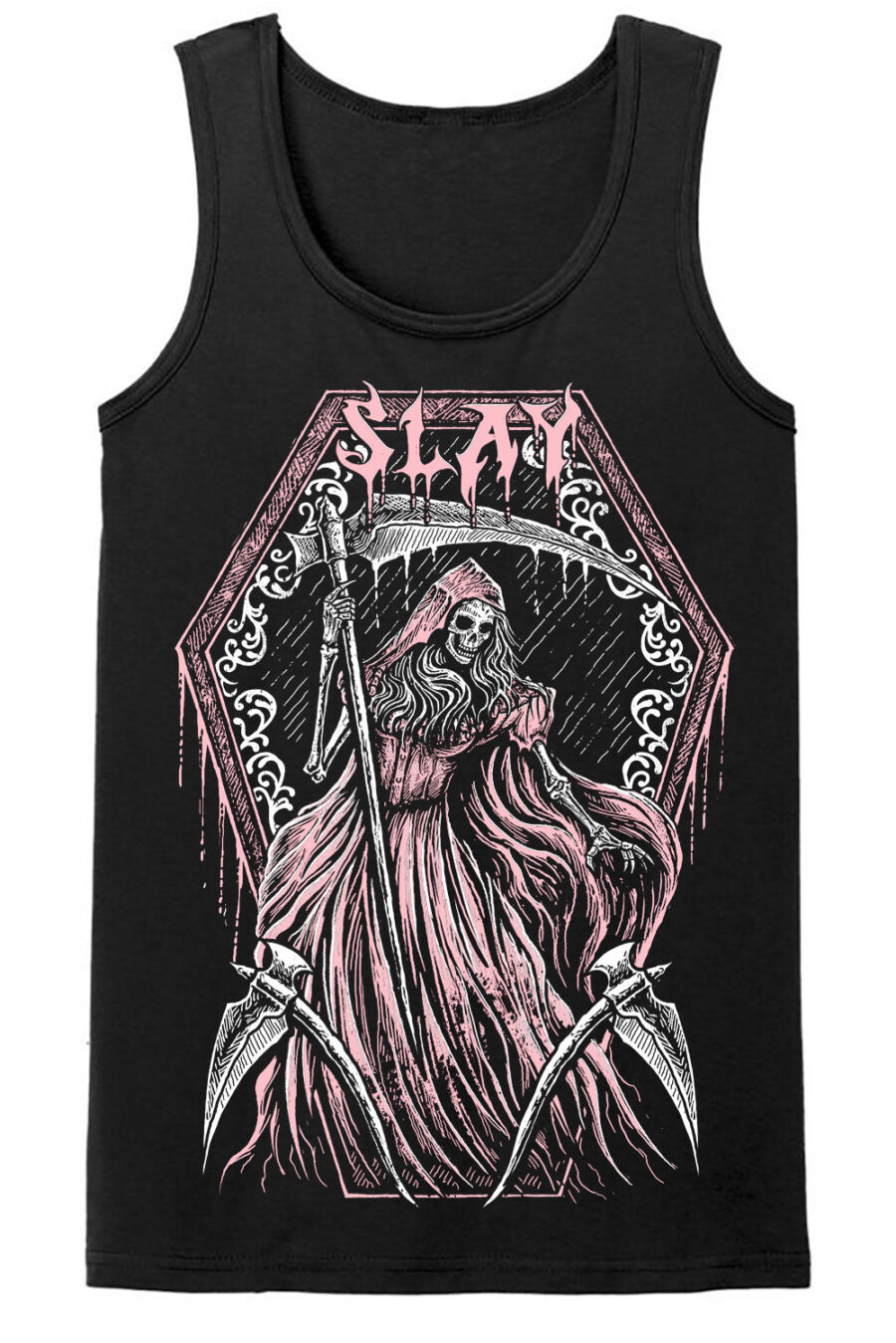 slay-mens-tank-top-front.jpg Lady Grim Reaper T-shirt